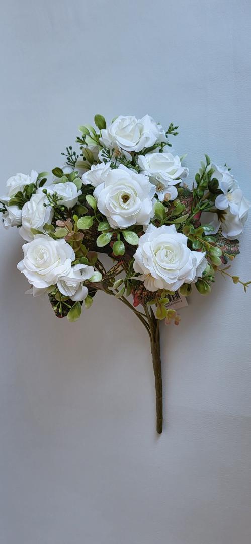 Buchet Trandafir Artificial 12fire Alb