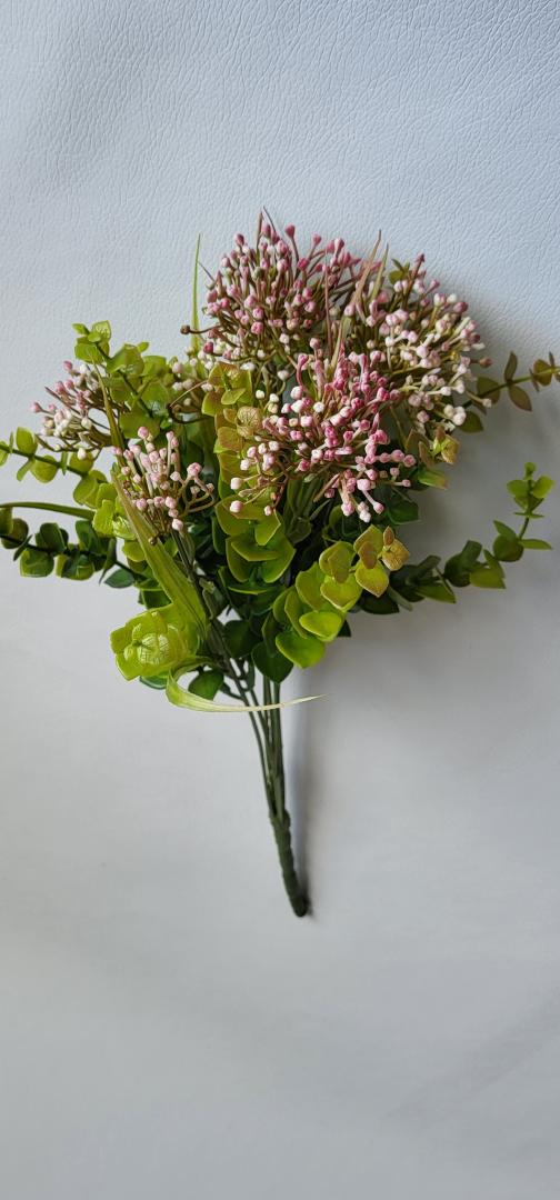 Buchet Artificial cu Bobite 7 fire Roz intens