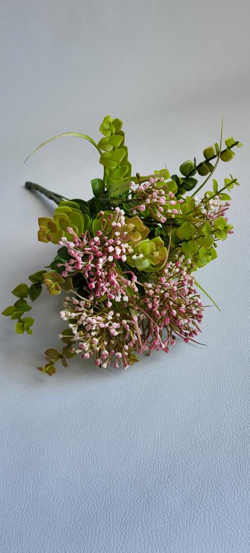 Buchet Artificial cu Bobite 7 fire Roz intens